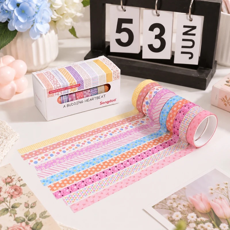 Scrapbooking - 10 rollen washi-tape met bloemmotieven in